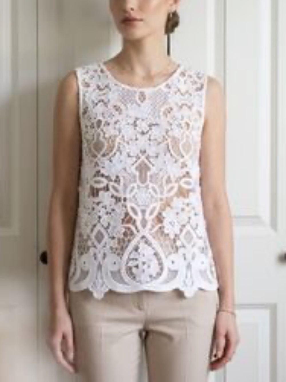 Acemi White Floral Lace Crochet Tank Top Women's Size M
